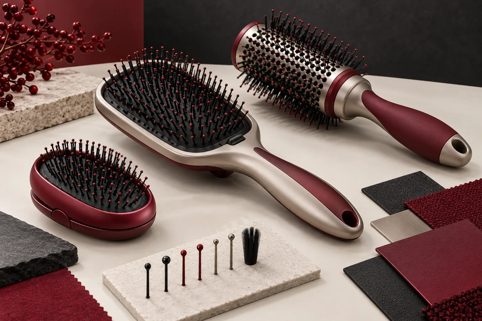 Self-cleaning brushes, pin samples and mechanism parts on a beauty-tool sampling table